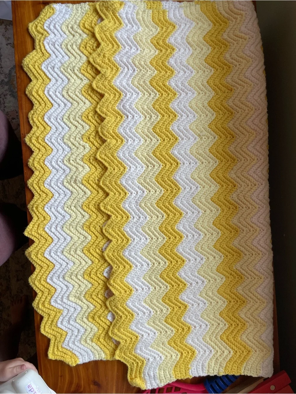 Handmade Yellow and White Chevron Crochet baby Blanket